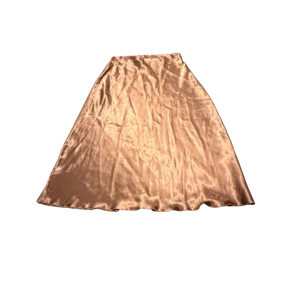 Nicole Miller‎ New York Bronze Satin Midi Skirt Womens Medium Made in USA A-Line